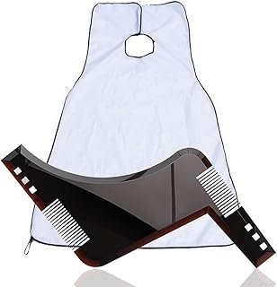Dongede Narzędzie do modelowania brody śliniak i brody, biały fartuch do krojenia peleryna do golenia, fartuch do przycinania brody z przyssawkami i szablonem do przycinania