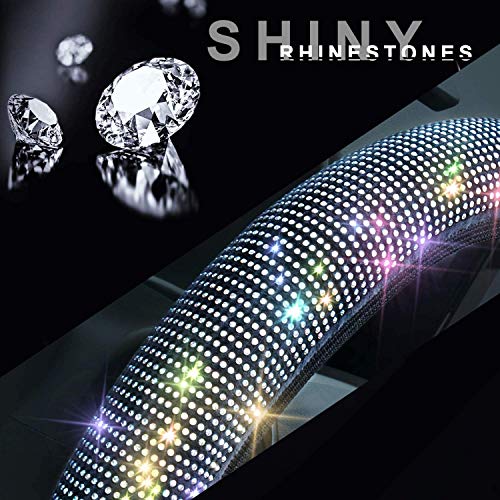 Shering Bling Rhinestones Steering Wheel Cover with Crystal Diamond Sparkling Car SUV Breathable Anti-Slip Steering Wheel Protector for Women ,Party,Birthday Gift((Fit 14.2\"-15.3\" Inch))