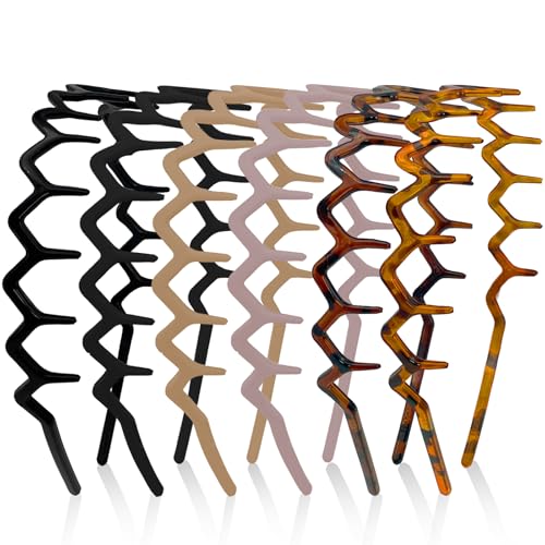 ELLOPH 6 Pack Zig Zag Headbands for Women Non Slip Headband with Teeth Plastic Hair Bands for Daily Work Makeup Sports 90s Retro Style Hair Accessories for Women Girls