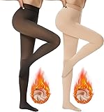 Medias Térmicas Mujer, 2 Pares Mallas Térmicas Afelpadas Translúcidas Falsas y Color Piel, Leggings Térmicos con Forro...