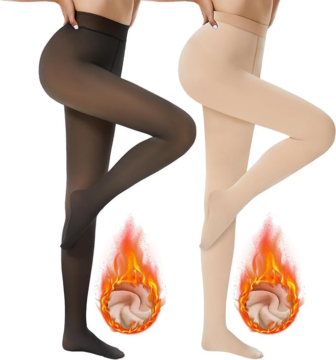 El Mejor Listado de Medias para Mujer disponible en línea. 48 Medias Térmicas Mujer, 2 Pares Mallas Térmicas Afelpadas Translúcidas Falsas y Color Piel, Leggings Térmicos con Forro De Lana De Algodón, Pantimedias de Invierno, Medias...