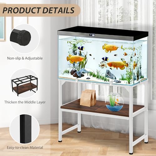 Image of 10-20 Gallon Fish Tank Stand, Metal Aquarium Stand with Adjustable Non-Slip Foot and Wooden Shelf, Reptile Tank Stand Easy to Assemble for Home Office, Firm and Steady(Tank not Included)