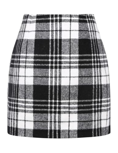 Image of IDEALSANXUN Womens High Waist Plaid Skirt Bodycon Pencil Wool Mini Skirts