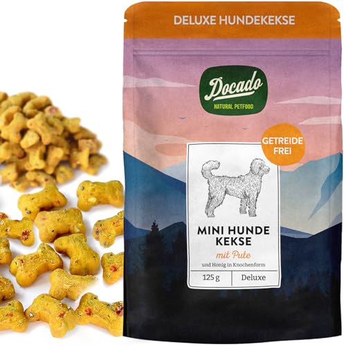 Docado Natural Petfood - Deluxe Mini Hundekekse Pute & Honig, Getreidefrei, Proteinreich, Omega-3, Hochwertig | Hundesnack Leckerli 125g