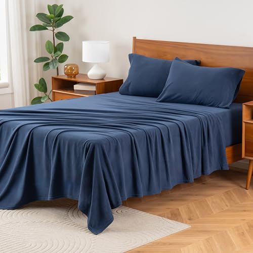 Berkshire Blanket Luxury Soft Microfleece Queen Sheet Set, Warm and Durable, All Season Sheet (Queen, Winter Blue)