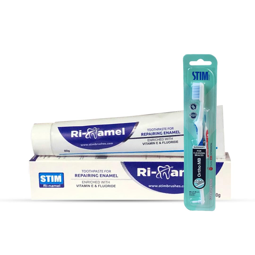 Combo Pack: Orthodontic Care - STIM Ortho MB Toothbrush and Ri-namel Toothpaste, Perfect for Healthy Gums (B0DD3VXZN3) Amazon Price History, Amazon Price Tracker