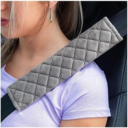2-Pack Car Seat Belt Shoulder Pad Covers - Fluffy Faux Rabbit Fur For Comfort (Red)