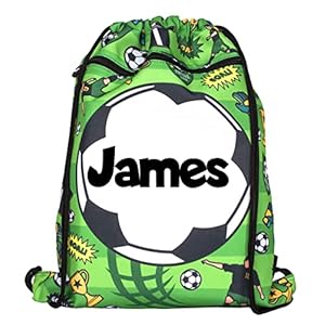 Fringoo Personalised Kids Drawstring Bag with Zipped Pocket PE Bag Swimming Football Gym School Bag for Boys Girls
