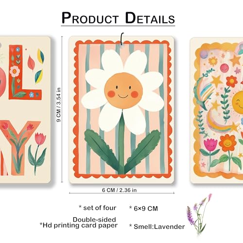 Image of Cute Boho Flower Nursery Playroom Lavender Air Freshener, Vintage Boho Floral Sun Moon Hanging Air Freshener 4 Pcs for Cars Closet Drawer Books, Cute Flower Car Accessories Mirror Decor for Women