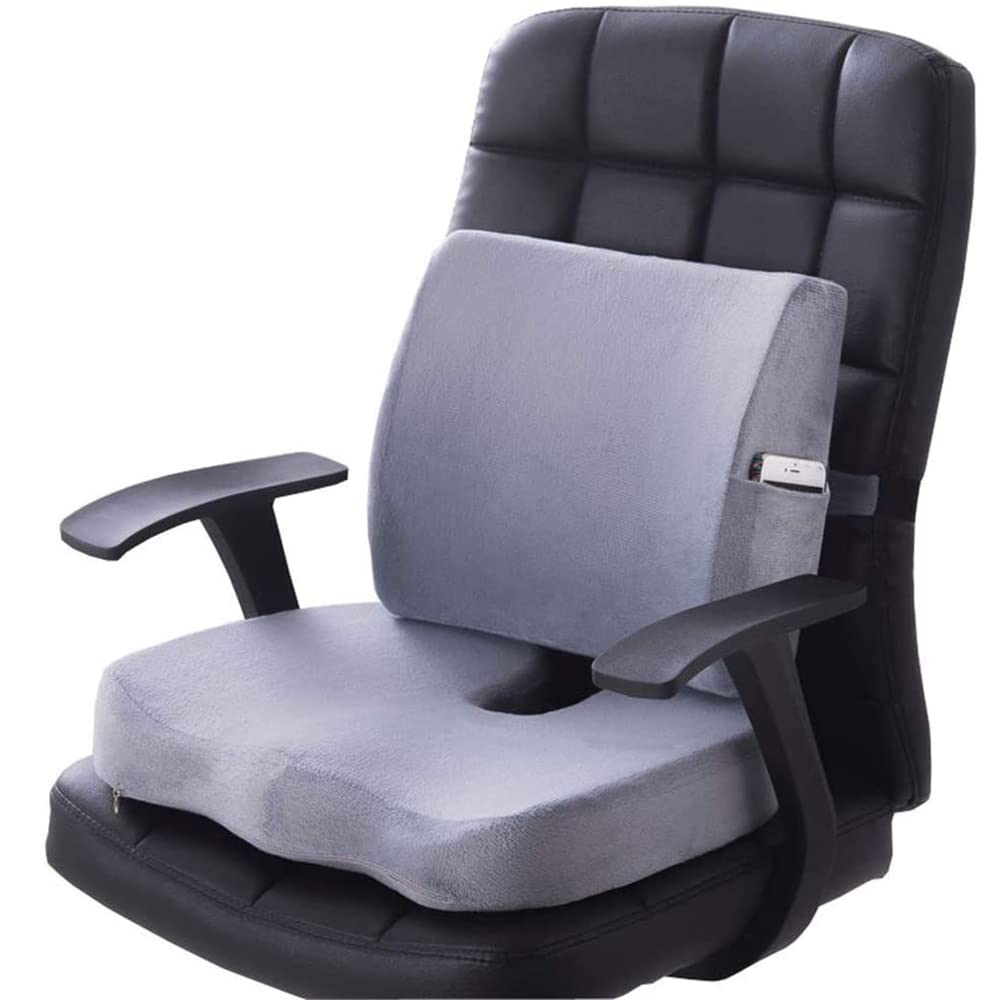 URbazaar Seat Cushion Coccyx Orthopedic Memory Foam and Lumbar Support Pillow for Office Chair and Car Chair Cushion for Low Back Support, Tailbone Pain, Sciatica Relief (Silver grey)