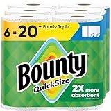 Bounty Paper Towels Quick Size, White, 6 Family Triple Rolls = 20+ Regular Rolls