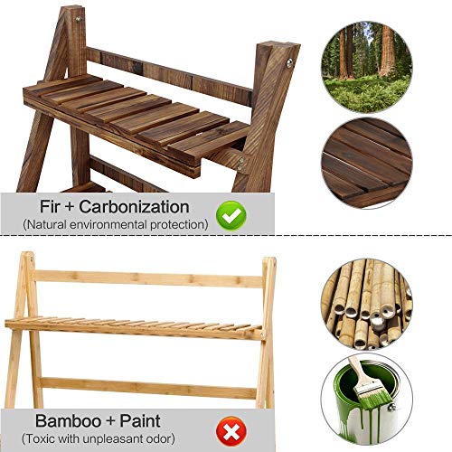 YAHEETECH 3 Tier Folding Wooden Plant Stand Wood Organizer Flower Pot Stand Plant Display Shelf Rack Ladder Garden Indoors Outdoors 23.6 x 15 x 36.6in
