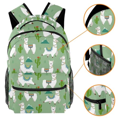 Sac à dos d'école fille et garçon avec grand compartiment motif lama imprimé