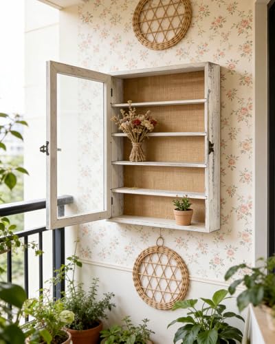 Image of Extra Large Wooden Shadow Box, Framed Glass Door Display Case with Linen Dark Frame for Wedding Bouquets Flowers Awards Tickets (Old White)