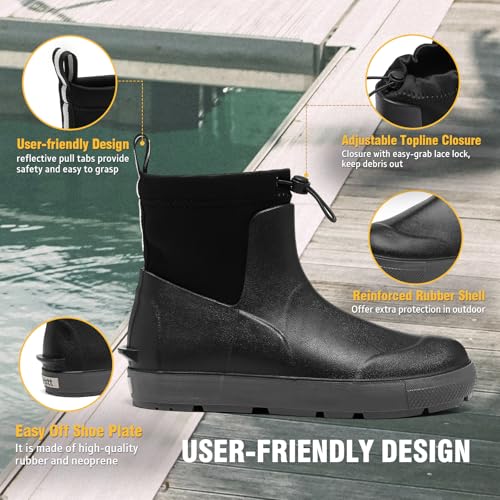 Deck Boots For Men Anti-Slip, Waterproof Ankle Rain Boots, Rubber Outdoor Fishing Footwear, Chelsea Garden Work Water Shoes, Size 6.5-122