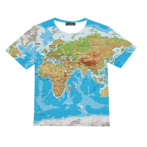 Kids Print 3D World Map Funny Graphic Pattern Tees Shirts for Youth Boys Girls 4-14 Years4