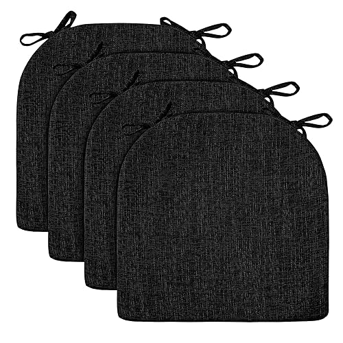 Image of Wellsin Chair Cushions for Dining Chairs 4 Pack - Kitchen Chair Cushions with Ties and Non-Slip Backing - Dining Chair Pads 16 inchX16 inchX2 inch, Black