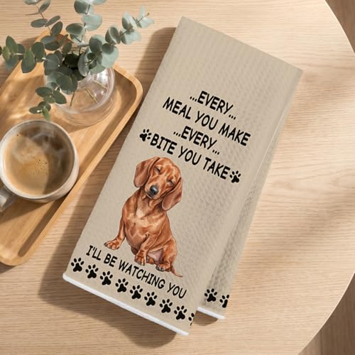 Image of 4 Pcs Funny Dachshund Kitchen Towels 24x14 Inch, Dachshund Gifts Reusable Dish Towels for Kitchen Bathroom Decor, Waffle Weave Absorbent Tea Towel, Cute Weiner Dog Gifts for Women Mom Friend