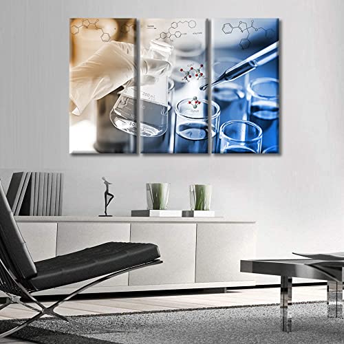 Image of Young Scientist Reagent is Dripped Into the Test Tube Pictures Artwork Wall Decor 3 Piece Clinical Laboratory Painting Black and White Wall Art Posters and Prints Framed Ready to Hang (42 inchWx28 inchH)
