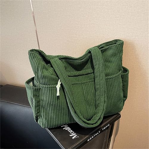 Image of Corduroy Tote Bag for Women, Multiple Pockets Large Hobo Shoulder Bag for Office & Shopping, Zipper Casual Handbags