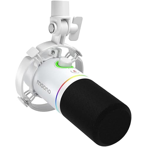 MAONO XLR/USB Dynamic Microphone, RGB Gaming Mic with Software, Mute, Gain Knob, Volume Control and Headphone Jack for Streaming, Podcasting, Recording-PD200X (White)