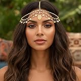 Nogeqi Gold Headpiece Shells Rhinestone Sequin Egyptian Head Chain Gold Head Piece Jewellery for Women Girls Goddess, Boho Egyptian Accessories for Festival Prom Wedding (Head Circumference 55-60cm) - Image 6