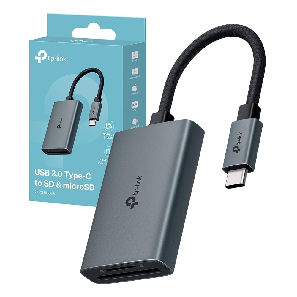 TP-Link UA440C UHS-II Lettore di Schede SD/microSD 4.0, USB 3.0 Type-C Velocità fino a 5 Gbps, Lettura/Scrittura Simultanea, Compatibile con Mac OS, Windows, iPadOS, iOS, Android, Linux OS e Chrome OS