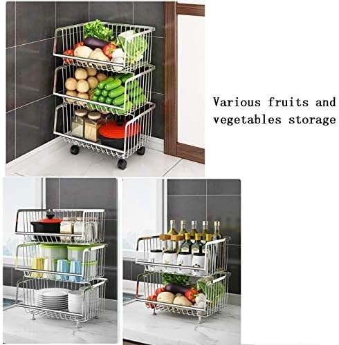 Cestini portaoggetti in filo metallico su ruote, carrello impilabile per cucina, bagno, soggiorno e camera da letto, soluzione versatile per la casa e la spesa