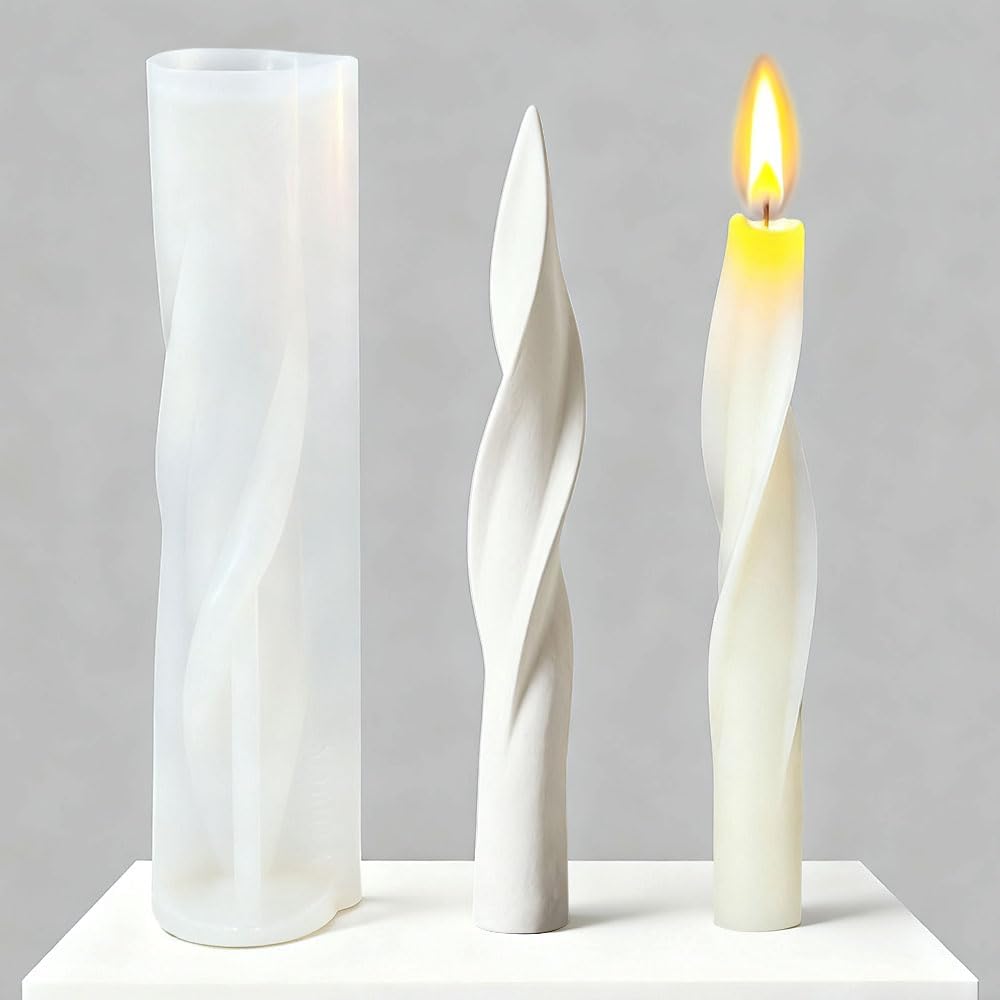 Spiral Long Rod Taper Candle Molds for Candle Making Supplies, 3D Silicone Molds for Candles Side-Cut Long Pillar Wax Silicone Mold Column Wax Mold Home Decorations Handmade Scented Candles Moulds