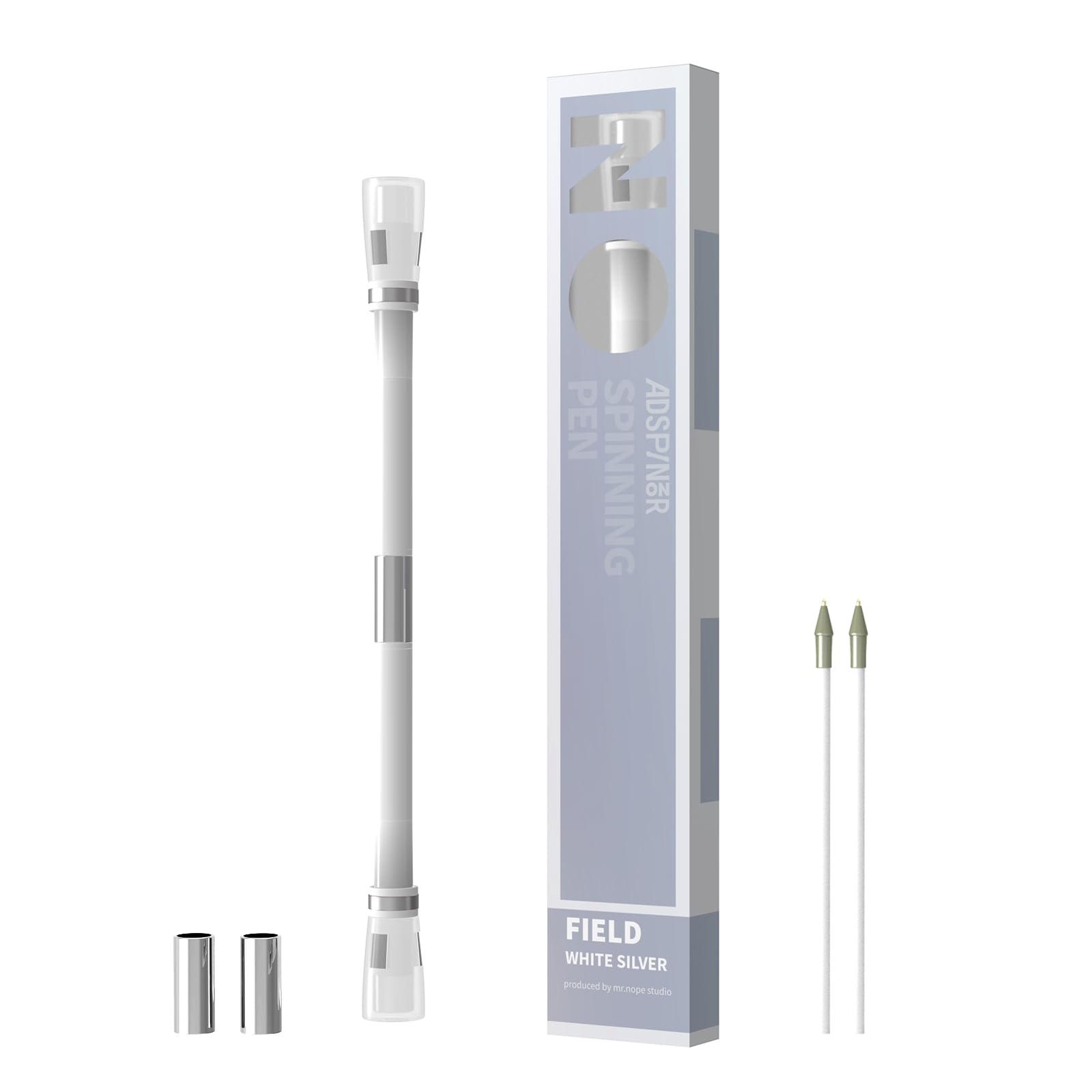 Spinning Pen - Gradient Field White-Sliver, Rolling Finger Rotating Pen for Beginners, Gaming Trick Pen Mod, Smooth Rolling Trick Pen Ideal for Learning Pen Spinning, Stress Relief for Teens
