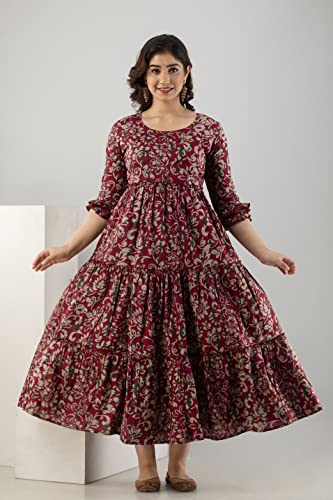 Image of Women's Cotton Anarkali Comfortable Maternity Feeding Kurta Dress with Zippers