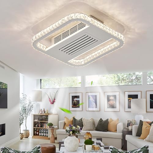 Moderno ventilador de techo sin hojas con luces regulables y temporizador, ventilador silencioso de 6 velocidades para sala de estar, dormitorio, cocina y comedor, color blanco