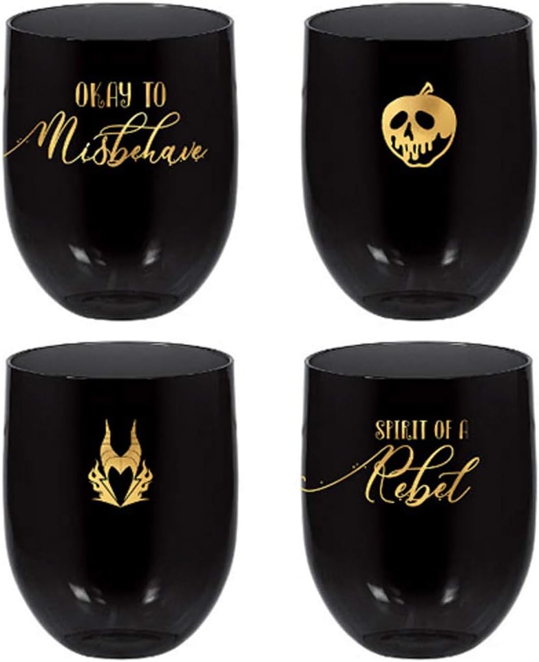 Disney Villains 15oz Stemless Plastic Cups (4ct, 4 designs)