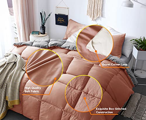 Kasentex All Season Down Alternative Quilted Comforter Set - Reversible Duvet Insert - Machine Washable (Rose/Beige Cream, Twin Set) #TOP6