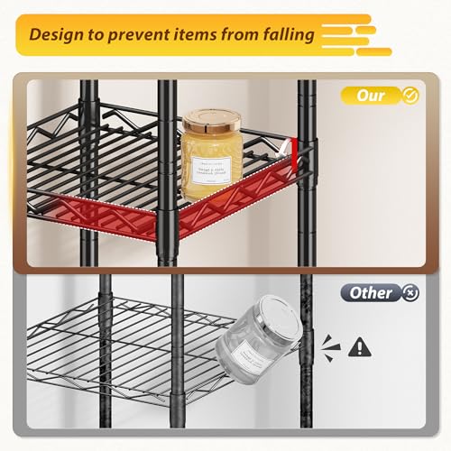Image of 5 Tier Metal Shelving Unit Adjustable Storage Shelves Wire Shelves Storage Rack Standing Bathroom Shelf and Narrow Small Shelf for Kitchen Pantry Closet Laundry Dorm Office 12''Wx12''Dx49''H Black