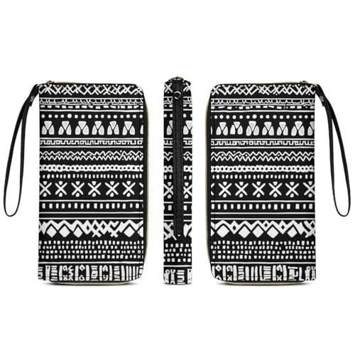 Girl's Travel Purse Fashion Design, Huge Storage Capacity Purse, Cute Decor Wallet, Long PU Zipper Wallet With Rope Traditional Ethnic African Mudcloth Pattern3