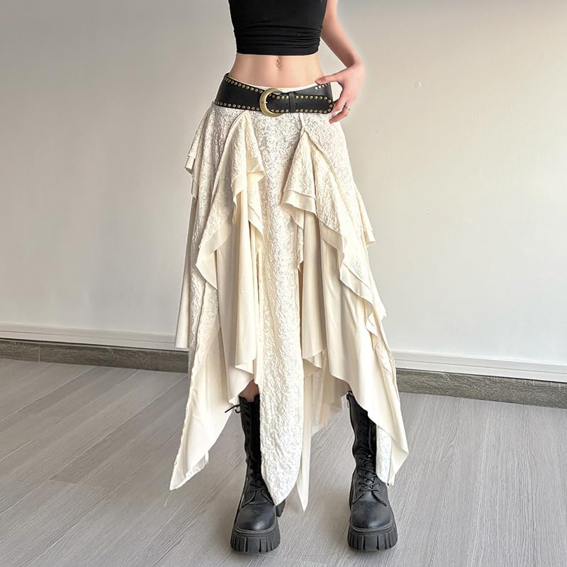 Women’s Vintage Layered Flowy Maxi Skirt Renaissance Irregular High Waist Skirts Ruffled Asymmetrical Summer Long Skirt - Image 5