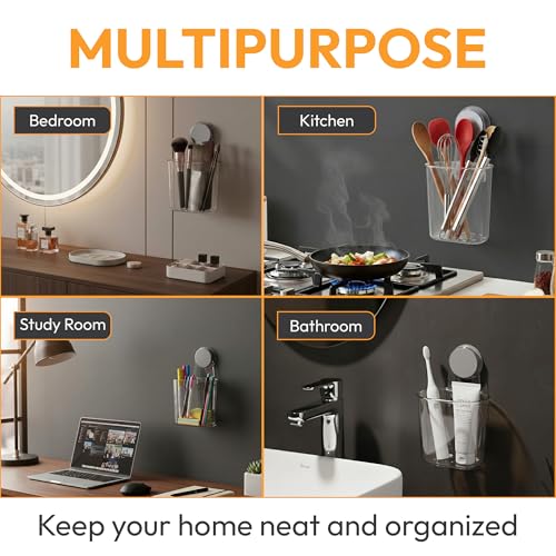 Image of Toothbrush Holder Wall Mounted, Strong Self Adhesive No Drill Bathroom Organizer for Toothbrush, Toothpaste & Razor, Waterproof Storage Holder (Pack of 1) [ND-43812]