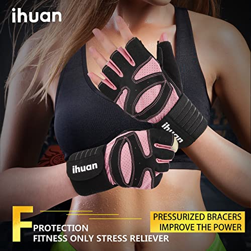 Ihuan Ventilated Weight Lifting Gym Workout Gloves Full Finger With Wrist Wrap Support For Men & Women, Full Palm Protection, For Weightlifting, Training, Fitness, Hanging, Pull Ups (Pink, Xs) #TOP4