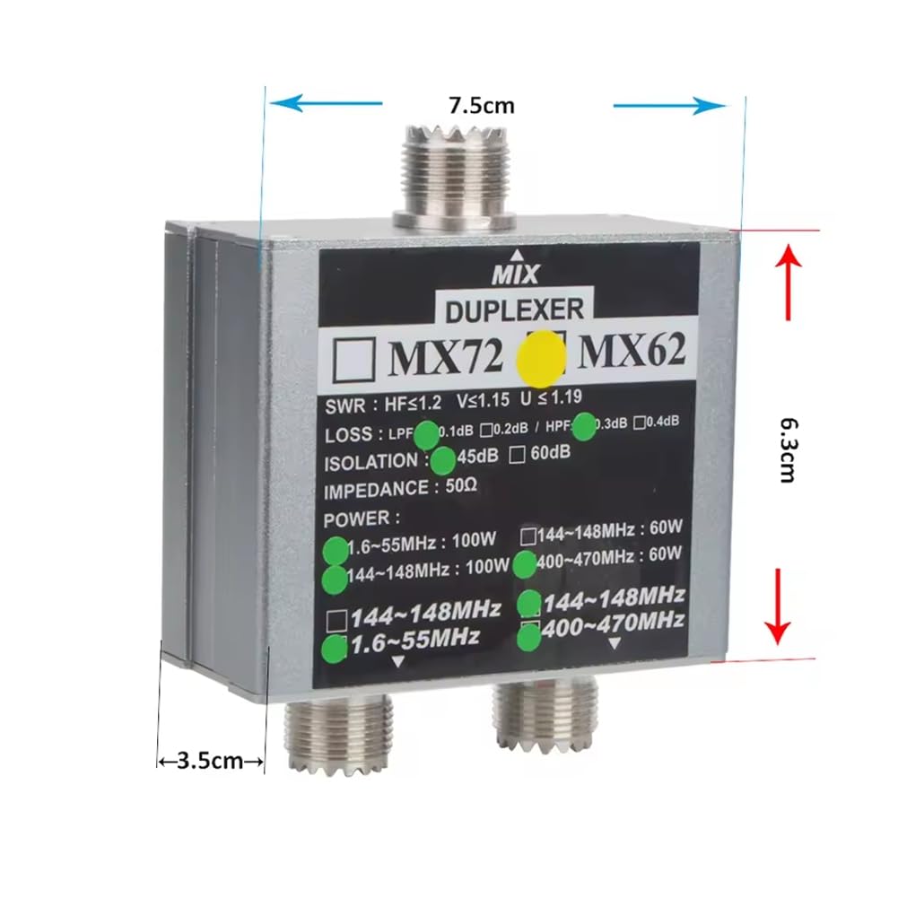 MX62 50 omów HF Walkie Talkie Ham VHF UHF Tri-Band Amateur Amateur Radio Antena 60-100 W Antena liniowa Duplexer SO239
