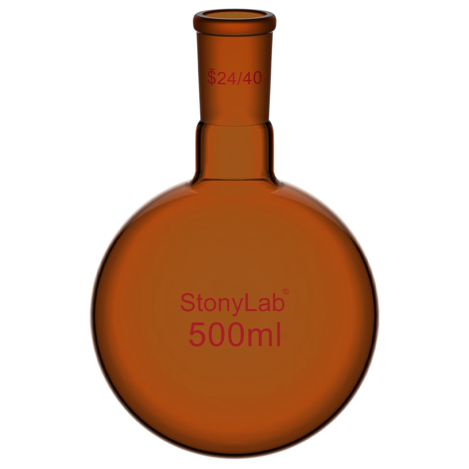 stonylab Ballon à Fond Rond Marron avec Col Unique, Joint Conique Standard 24/40, Verre Borosilicaté de Qualité Laboratoire, Résistant à la Chaleur et aux Produits Chimiques, 500 ml