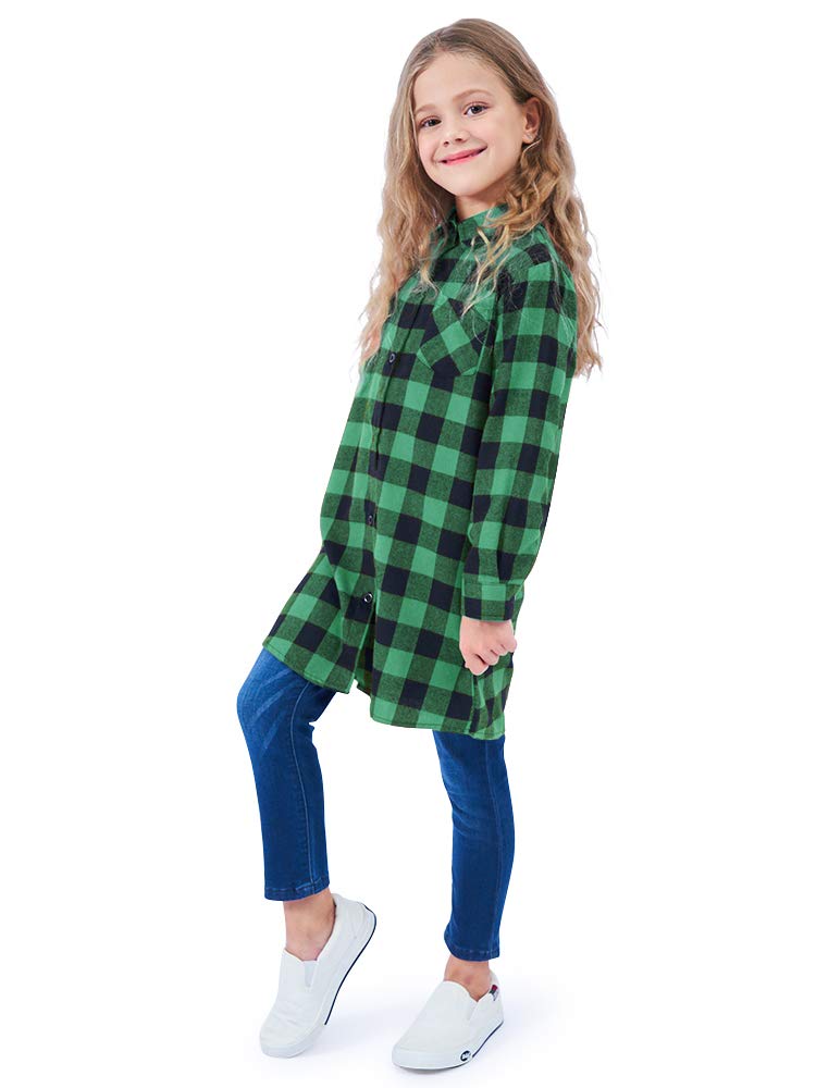 OCHENTA Girls Plaid Flannel Shirts Long Sleeve Button Down Shirt Dress