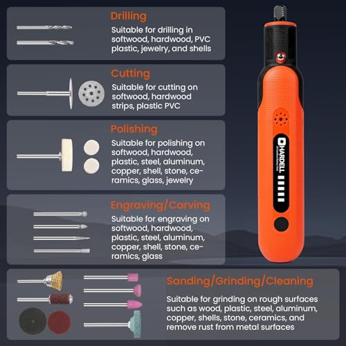 Hardell 8V Rotary Tool Cordless Kit With 65Pcs Accessories, 5 Variable Speeds Power Rotary Tool thumb #5