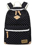 Mädchen Schulrucksack, Fashion Damen Canvas Rucksack Polka Punkt süße Spitze Kinderrucksack Outdoor Freizeit Daypacks Schultaschen für Teenager 41x32x14cm/16.5x13x5.5 Zoll (schwarz)