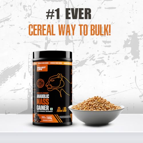 Image of BeastLife High Protein Mass /Weight Gainer | 500 Gram | Belgian Chocolate | NABL LAB Tested | For Muscle Gain & Fast Growth | Cereal-Based Formula, No Maltodextrin | India's #1 Cereal Based Bulk Gainer