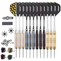 Dartpfeile Metallspitze -12 Stück 24 Gramm Profi Steel Darts Pfeile Dartpfeile Profi Dartpfeile Steel Set 12 Aluminium Schaft mit 24 Flights 20 Anti-Lose Gummiringe (Golden)