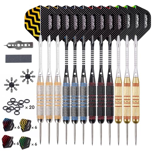 Turnart Darts Metal Tip Set - Steel Tip Darts Darts Set Professional Metal Darts Dart Board Set 12 Pcs 24 Gram 20 O-Rings Aluminum Darts Shafts 24 Ext