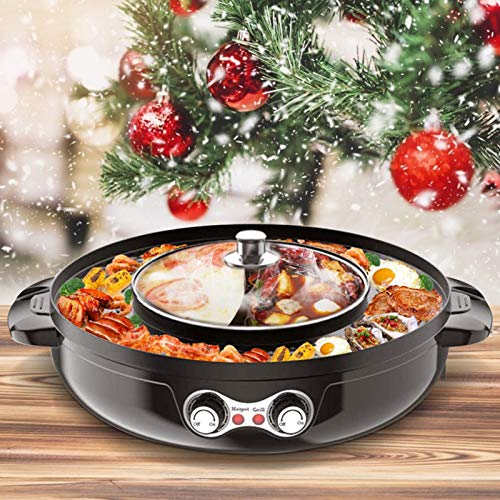 Tragbarer elektrischer Grill Separate Doppeltemperaturregelung elektrischer Grillgrill Indoor-Hot Pot Chafing Dish, große Kapazität Haushalt