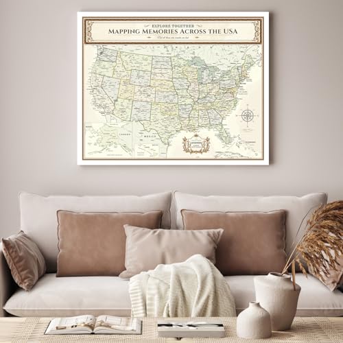 Image of DECORARTS - Push Pin Travel Map USA, US Maps for Wall, Colorful Classic United States Pin Board Canvas Wall Art, Giclee Print on Canvas, Handcrafted in USA, 30x24''