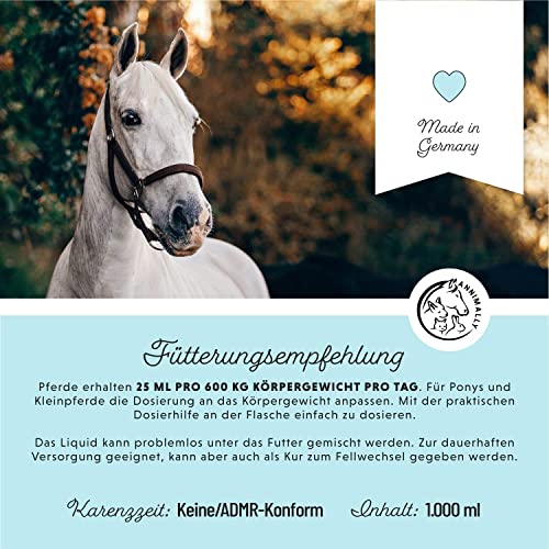 Annimally Pferd Biotin Zink Liquid 1000ml - Pflege für Haut, Haare & Hufe für Pferde - Biotin, Zink und MSM flüssig für EIN gesundes Fell - Fellpflege & Hufpflege für Pferde